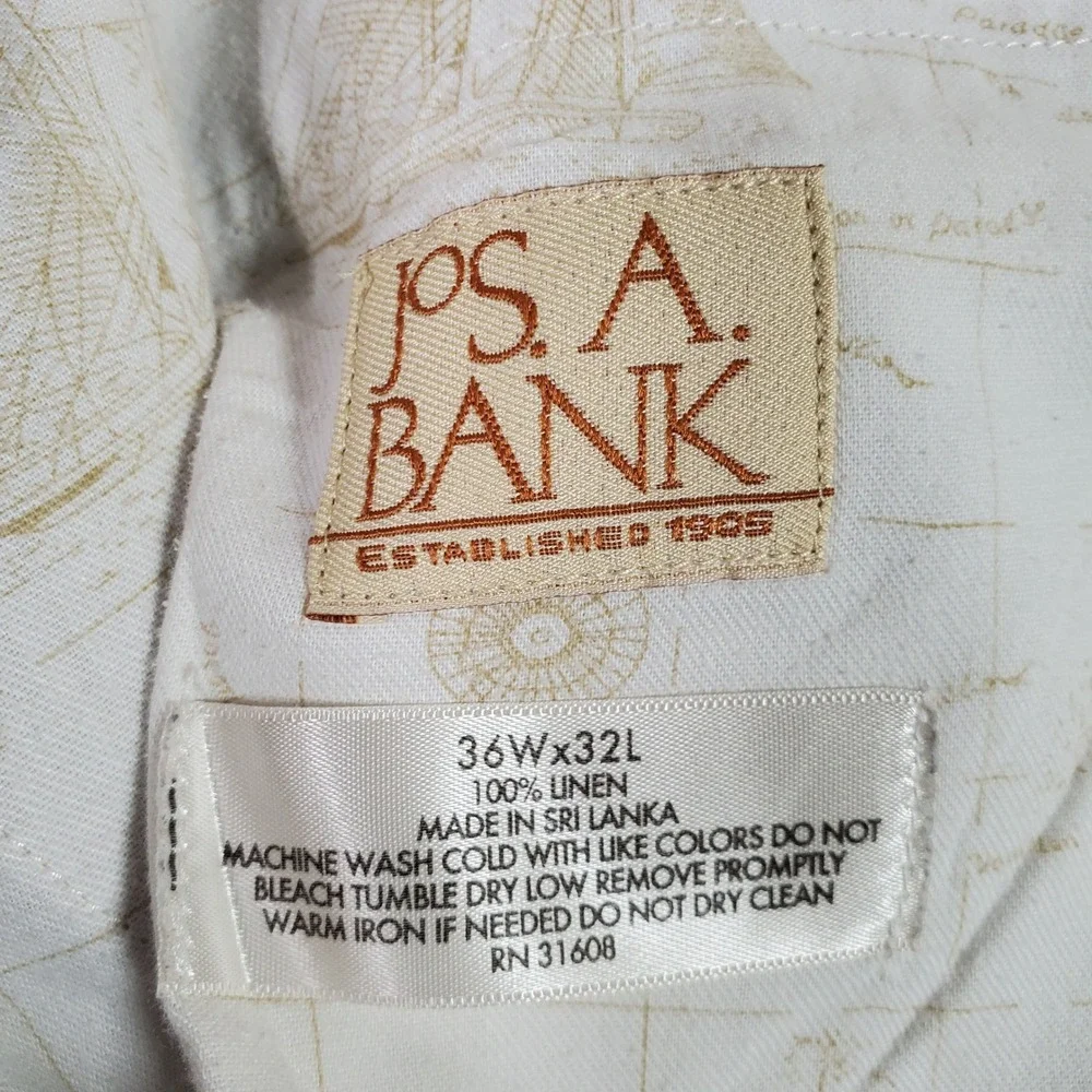 Jos. A. Bank Pants Mens 36x32 Beige Linen Flat Front Coastal Old Money Luxury